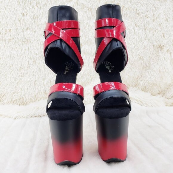 Flamingo 80015 Red Black 2 tone 8" High Heel Closed Back Platform Pole Shoes - Picture 13 of 15